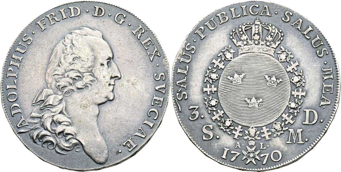 ADOLF FREDRIK (1751-1771). 3 daler SM (riksdaler) 1770