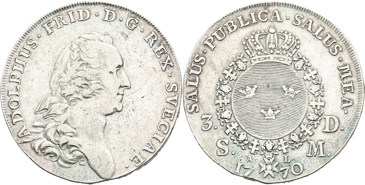 ADOLF FREDRIK (1751-1771). 3 daler SM (riksdaler) 1770