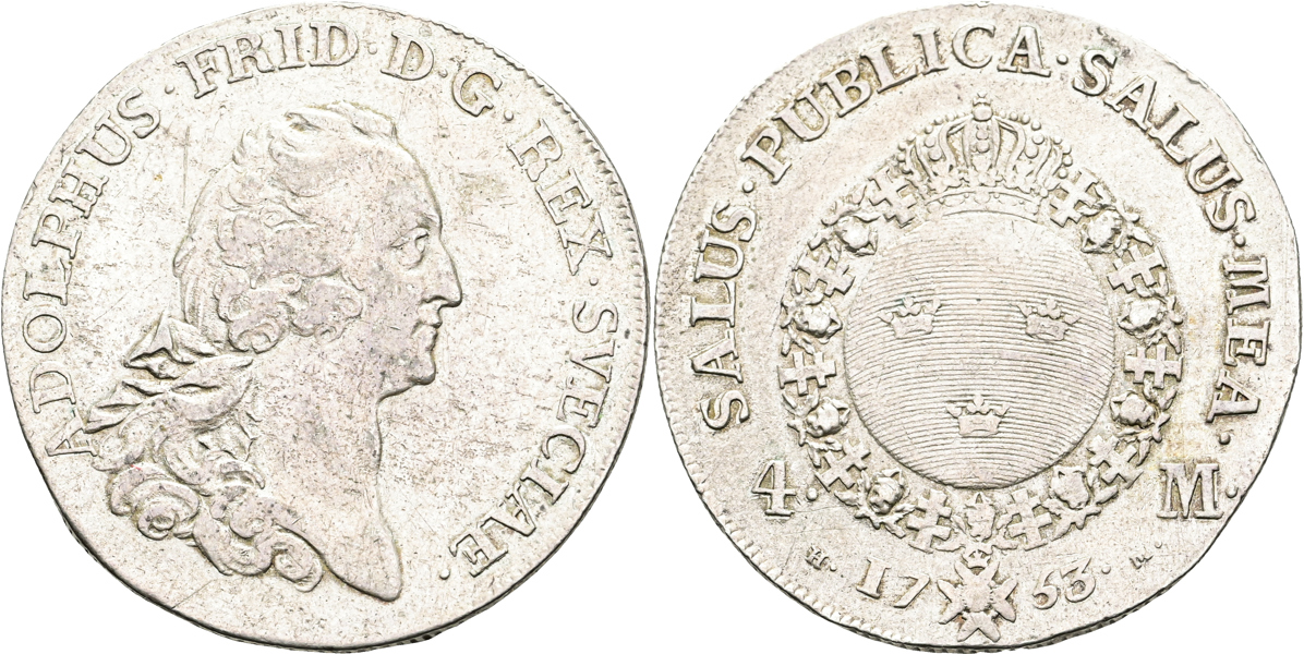 ADOLF FREDRIK (1751-1771). 4 mark 1753