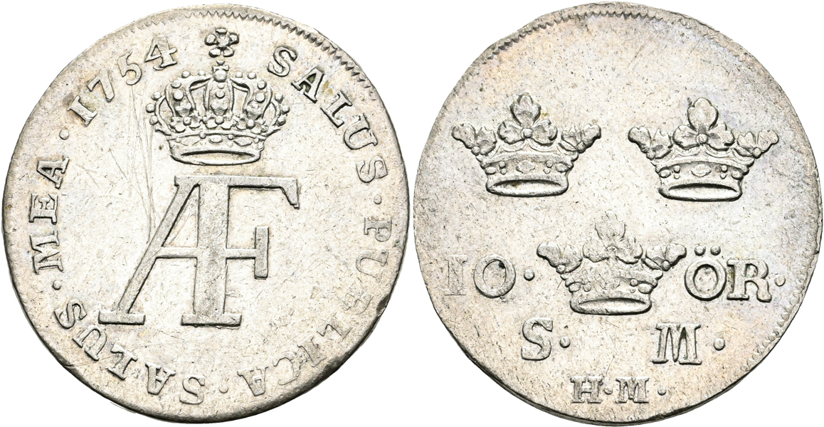 ADOLF FREDRIK (1751-1771). 10 öre 1754