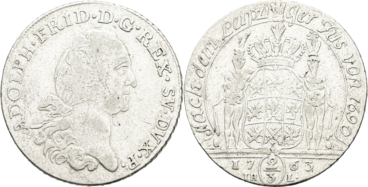 ADOLF FREDRIK (1751-1771). 2/3 taler 1763