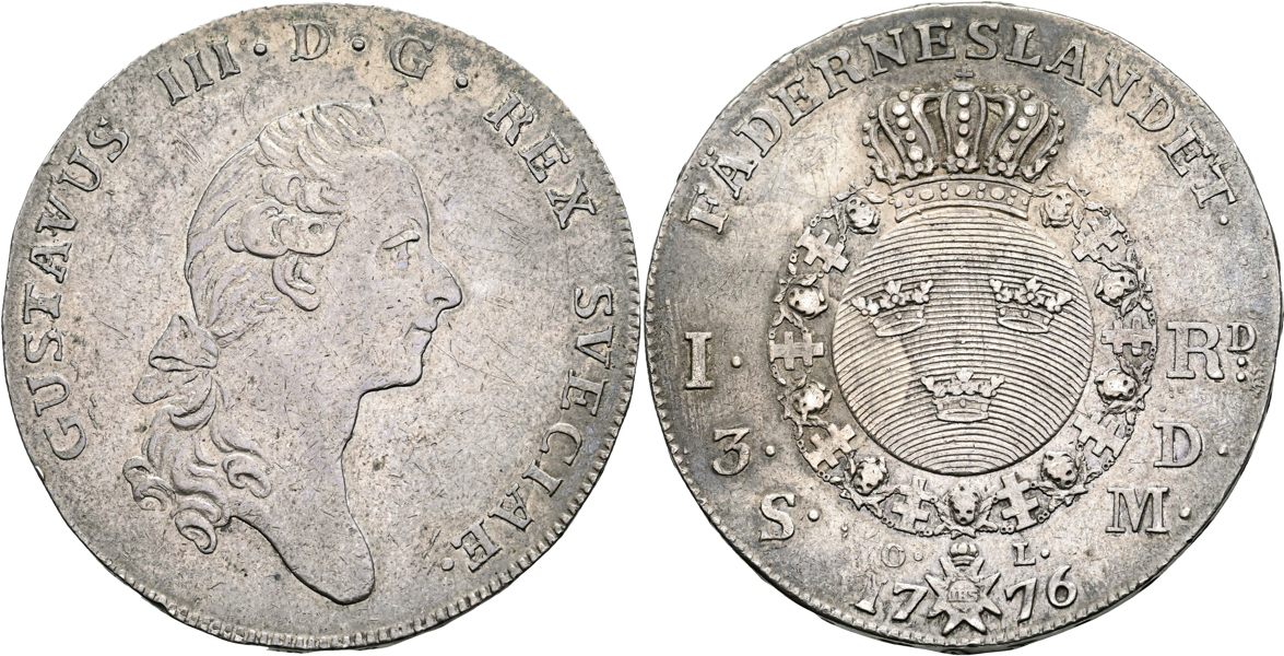 GUSTAV III (1771-1792). Riksdaler (3 daler SM) 1776