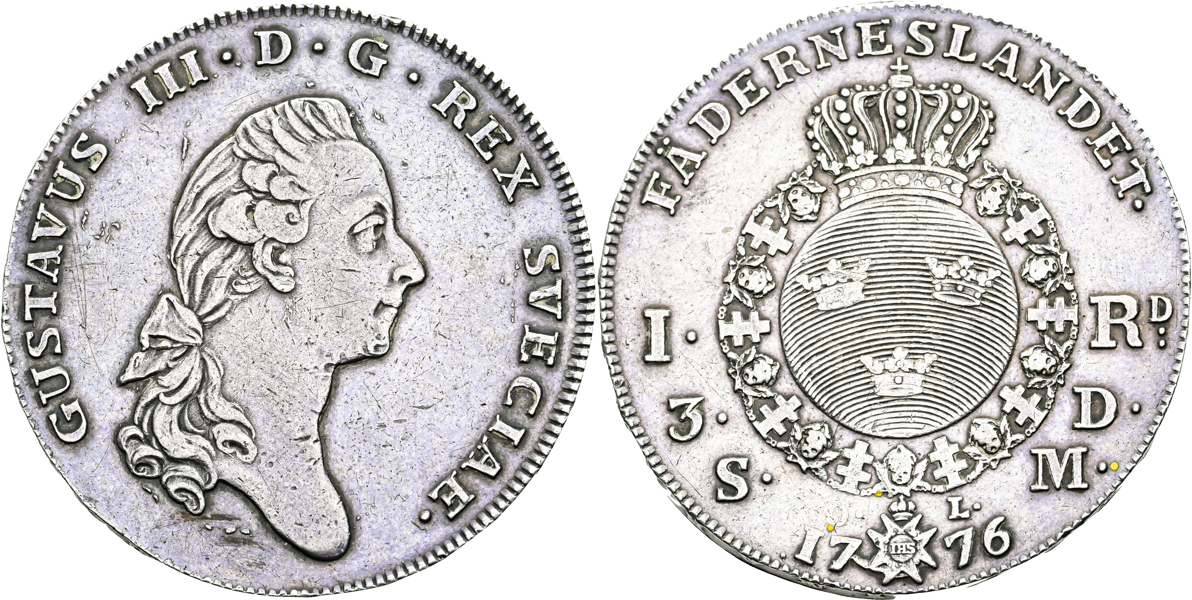 GUSTAV III (1771-1792). Riksdaler (3 daler SM) 1776