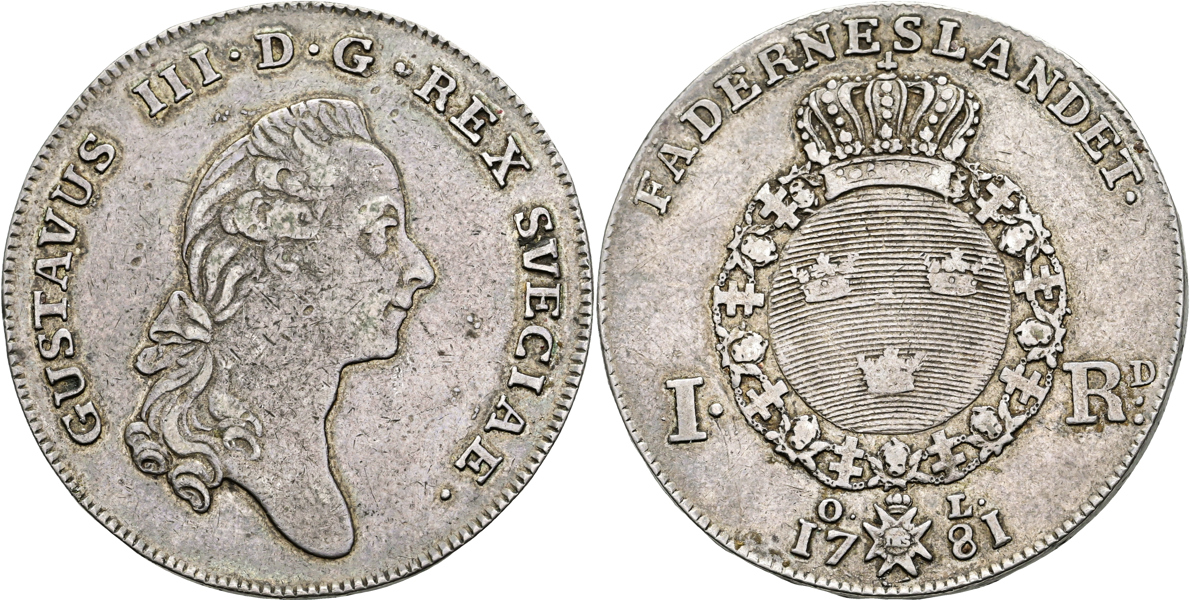 GUSTAV III (1771-1792). Riksdaler 1781