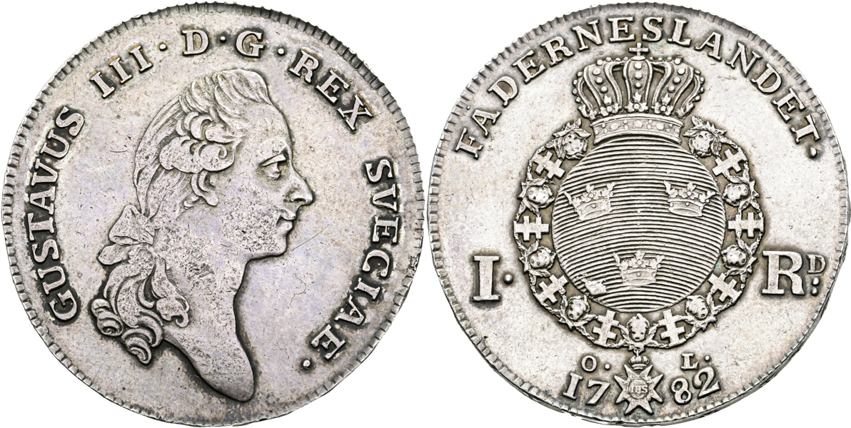 GUSTAV III (1771-1792). Riksdaler 1782