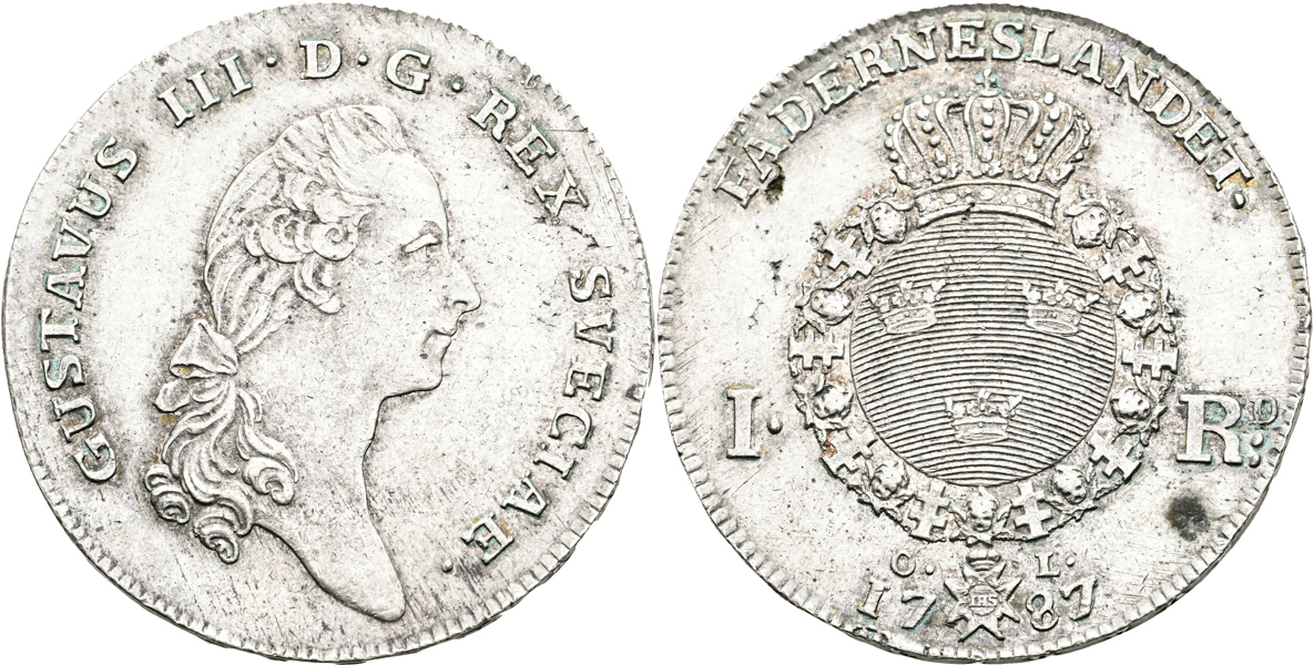 GUSTAV III (1771-1792). Riksdaler 1787
