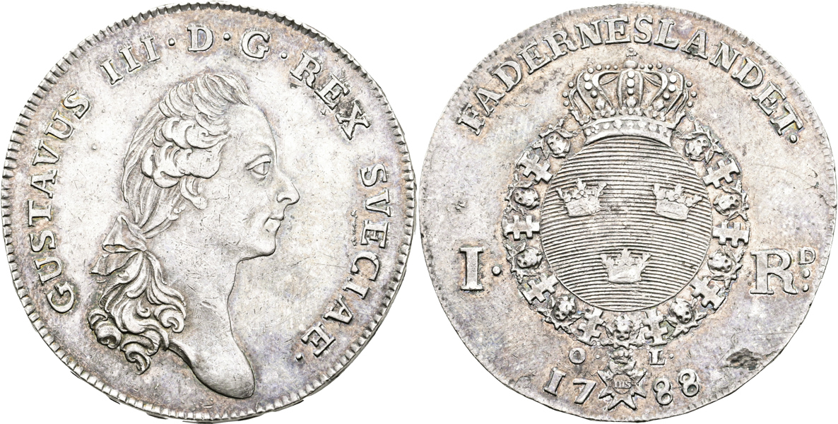 GUSTAV III (1771-1792). Riksdaler 1788