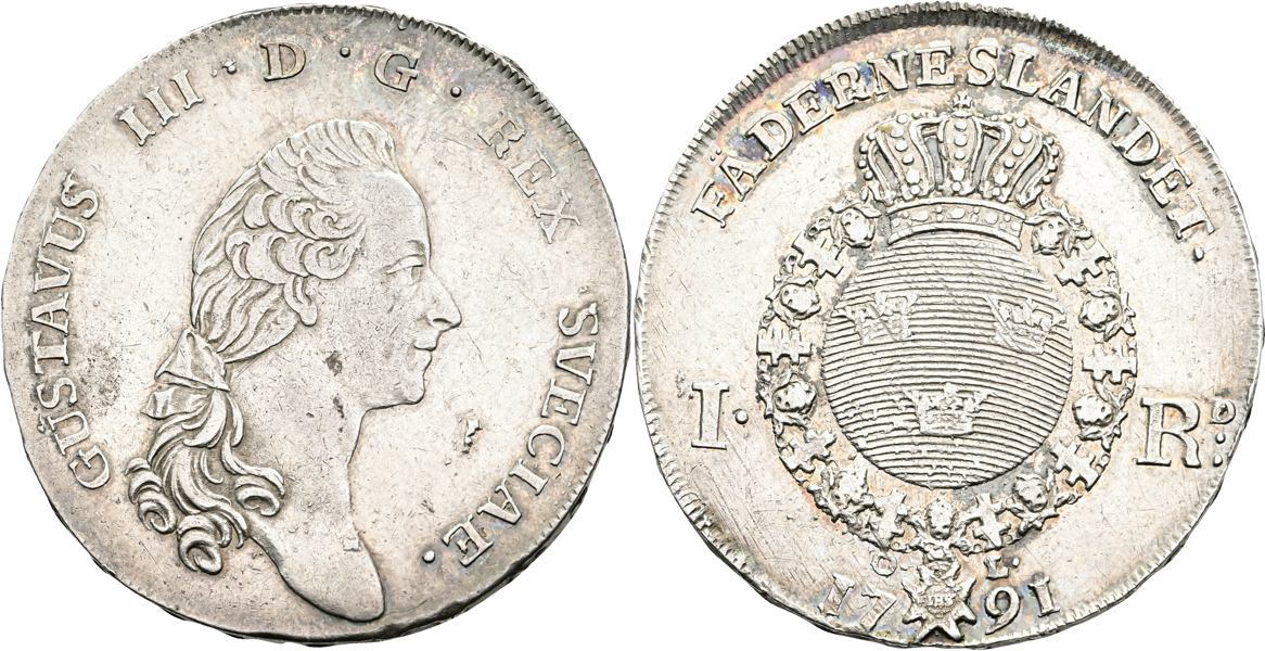 GUSTAV III (1771-1792). Riksdaler 1791