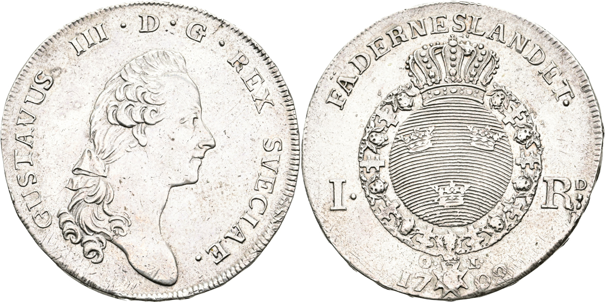 GUSTAV III (1771-1792). Riksdaler 1792