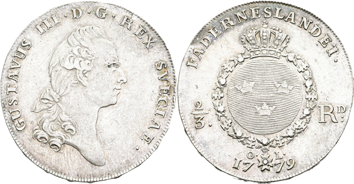 GUSTAV III (1771-1792). 2/3 riksdaler 1779