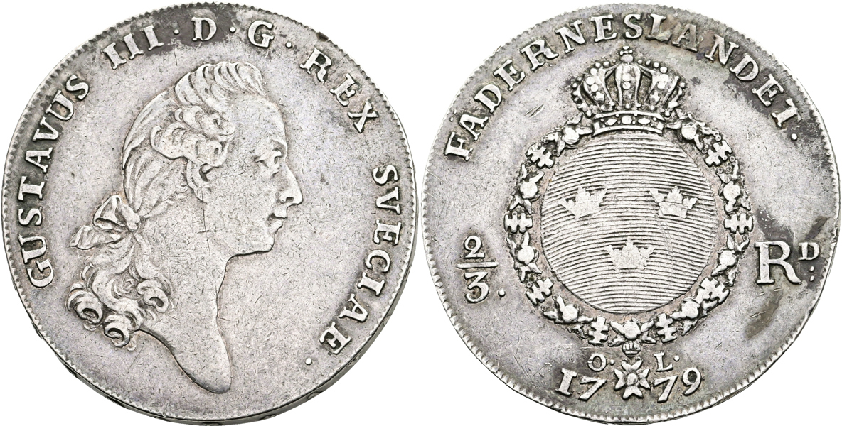 GUSTAV III (1771-1792). 2/3 riksdaler 1779