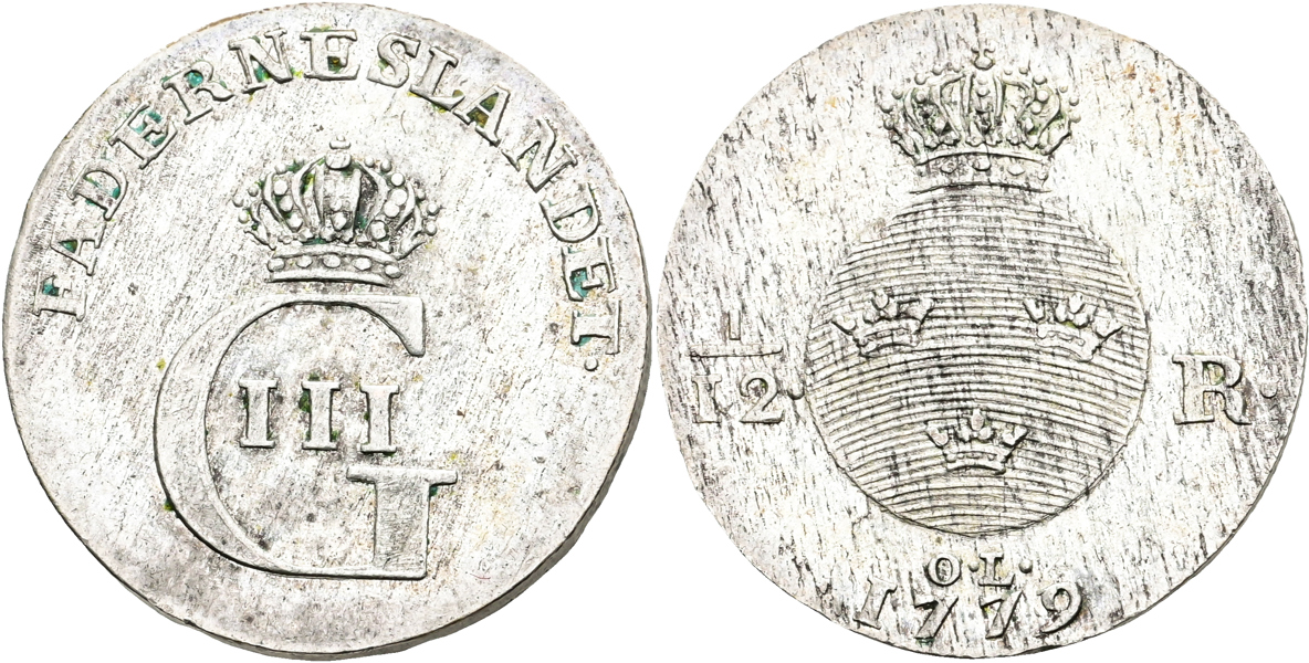 GUSTAV III (1771-1792). 1/12 riksdaler 1779