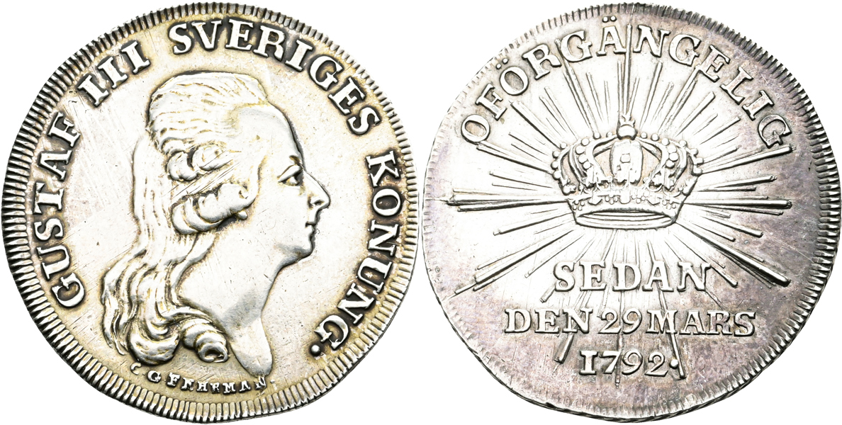 GUSTAV III (1771-1792). 1/3 riksdaler 1792. Kastmynt