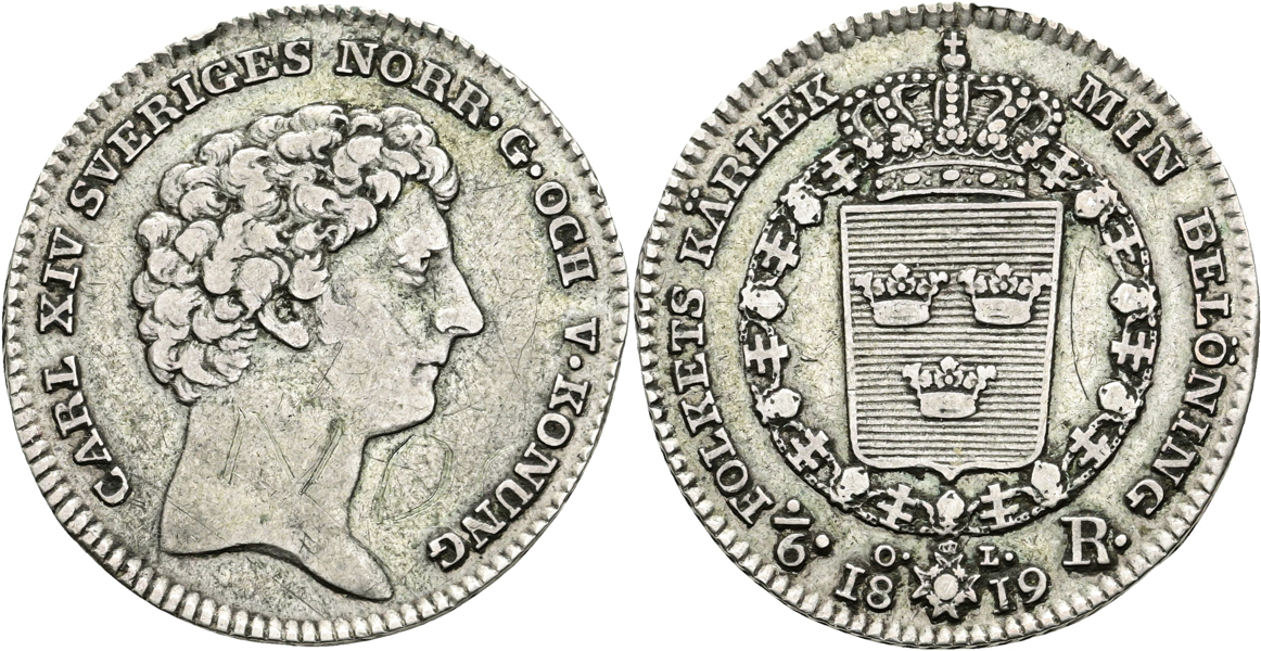 KARL XIV JOHAN (1818-1844). 1/6 riksdaler 1819