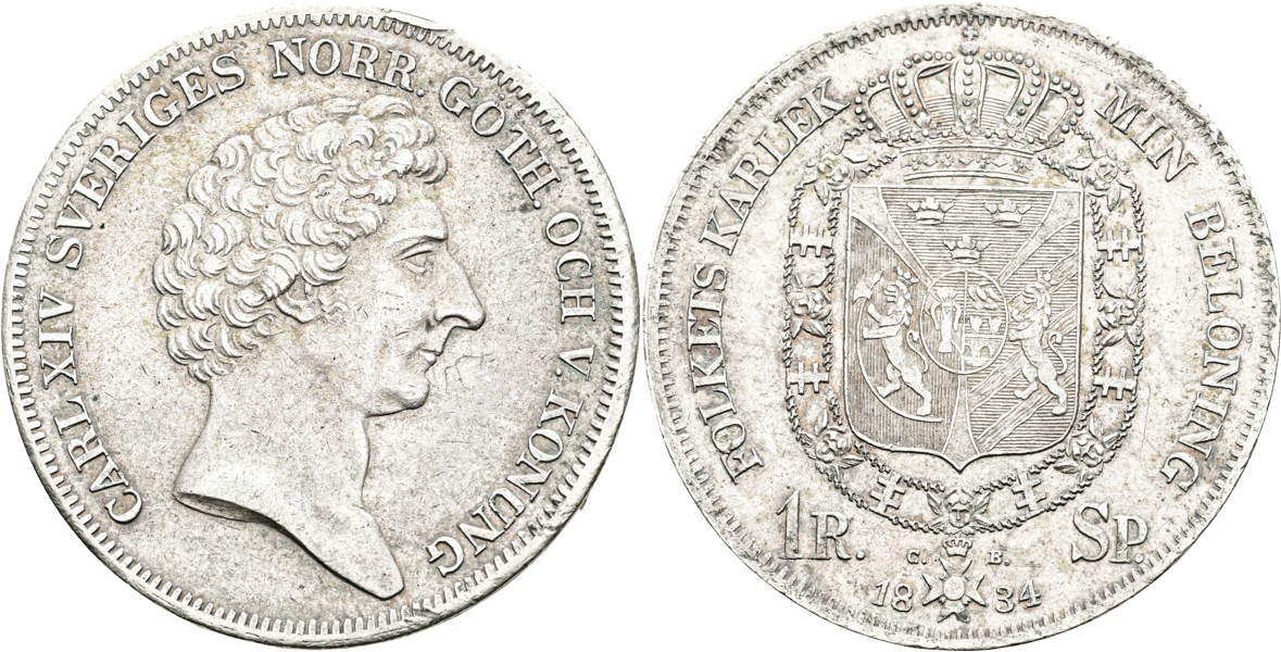 KARL XIV JOHAN (1818-1844). Riksdaler specie 1834