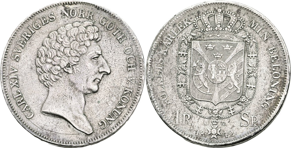 KARL XIV JOHAN (1818-1844). Riksdaler specie 1842