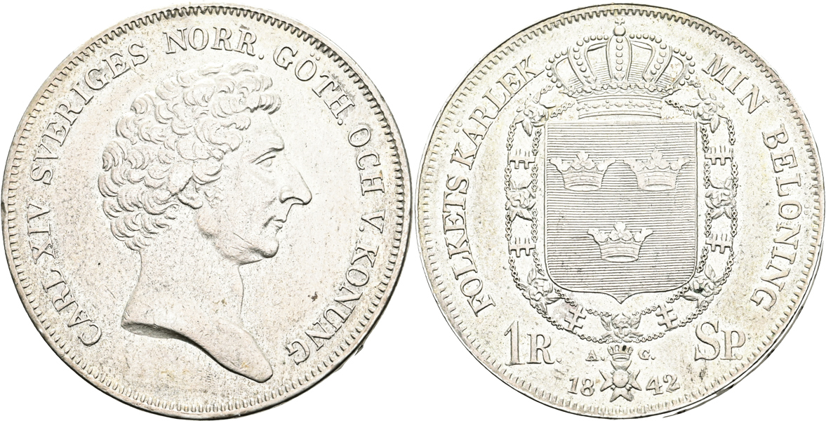 KARL XIV JOHAN (1818-1844). Riksdaler specie 1842