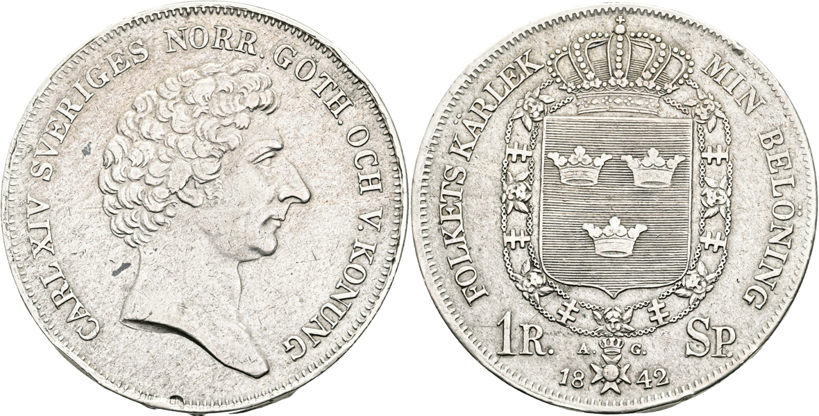 KARL XIV JOHAN (1818-1844). Riksdaler specie 1842