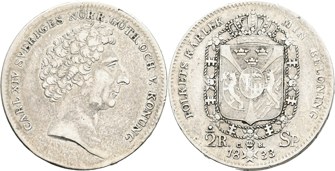 KARL XIV JOHAN (1818-1844). 1/2 riksdaler specie 1833