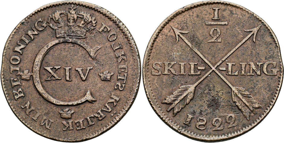 KARL XIV JOHAN (1818-1844). 1/2 skilling 1822