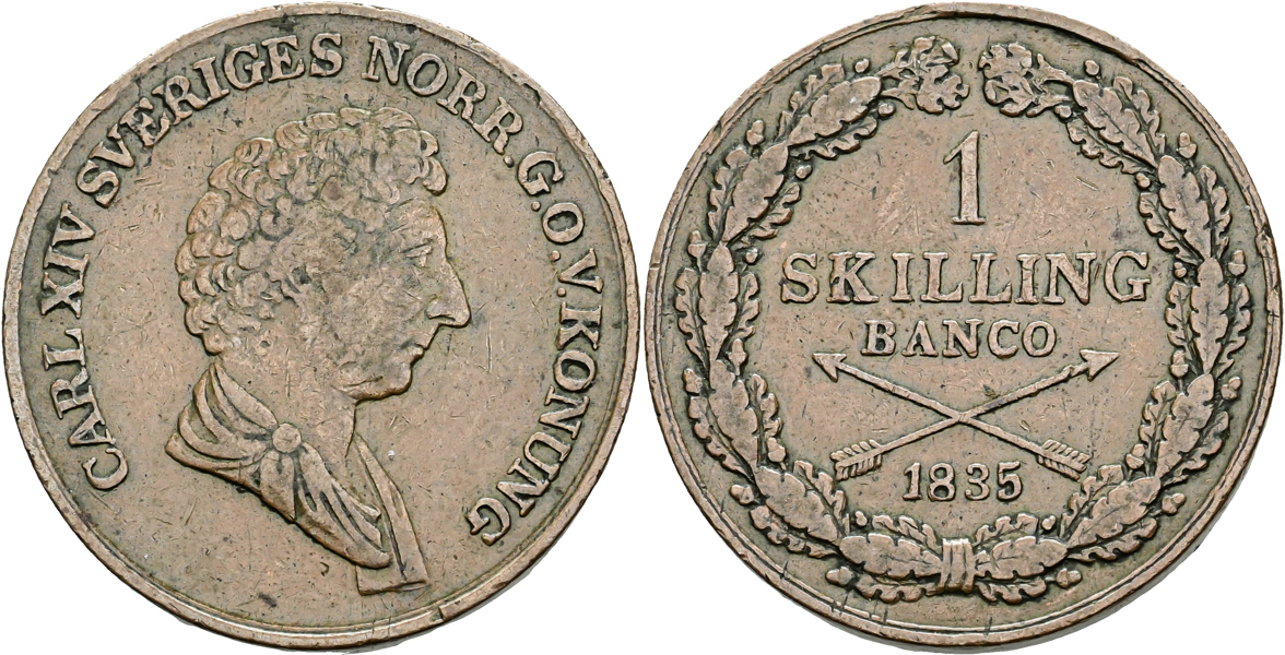 KARL XIV JOHAN (1818-1844). Skilling banco 1835