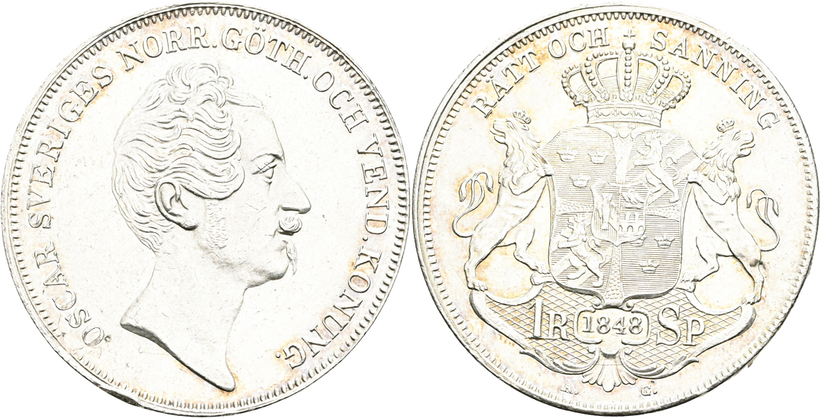 OSKAR I (1844-1859). Riksdaler specie 1848