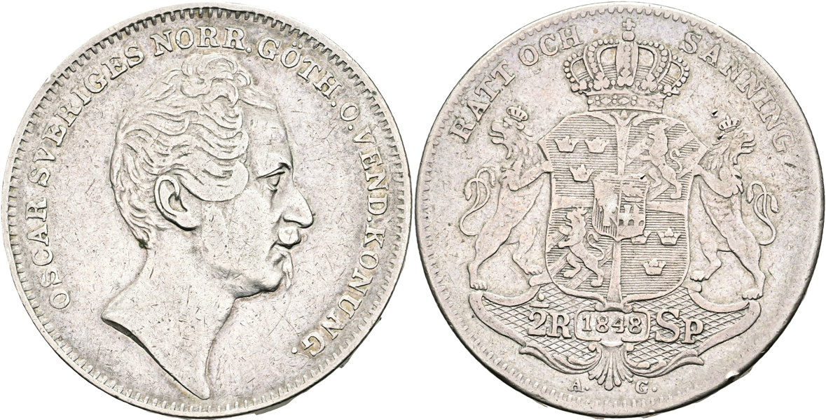 OSKAR I (1844-1859). 1/2 riksdaler specie 1848