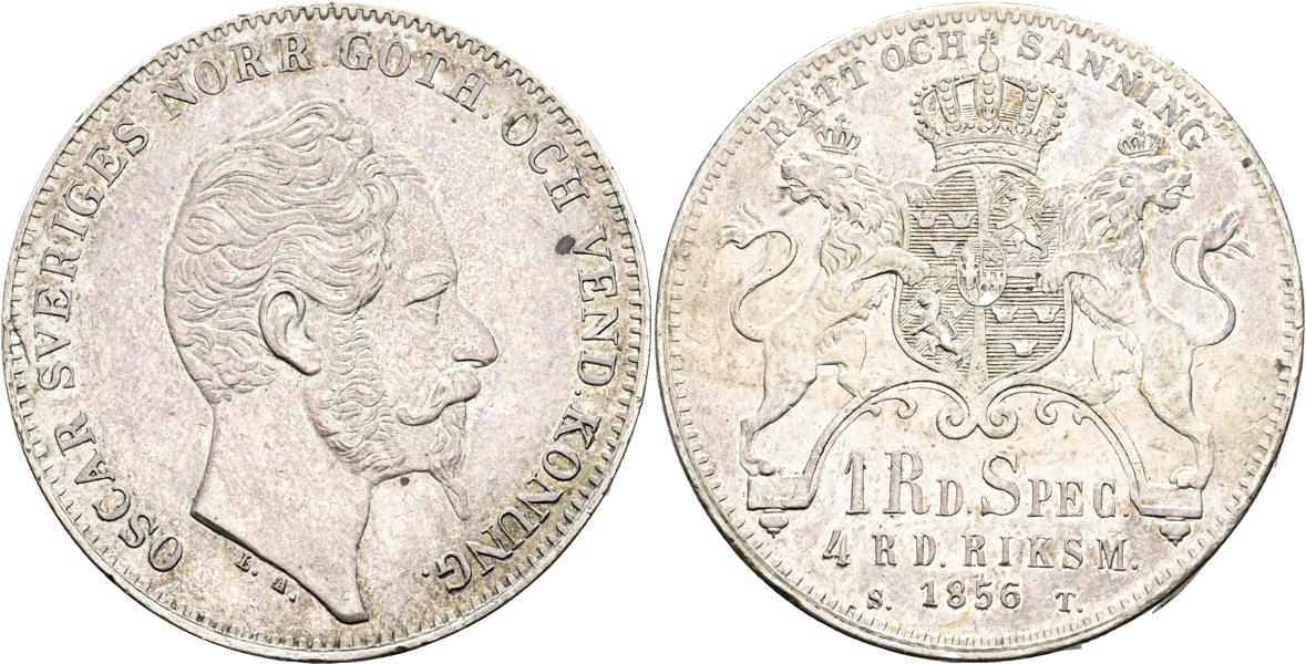 OSKAR I (1844-1859). 4 riksdaler riksmynt 1856