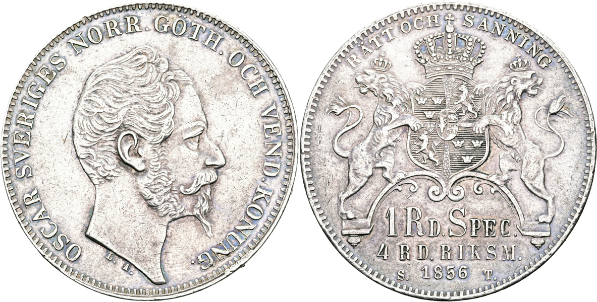 OSKAR I (1844-1859). 4 riksdaler riksmynt 1856