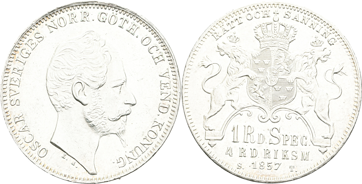 OSKAR I (1844-1859). 4 riksdaler riksmynt 1857