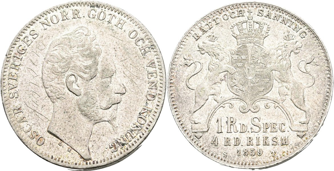 OSKAR I (1844-1859). 4 riksdaler riksmynt 1859