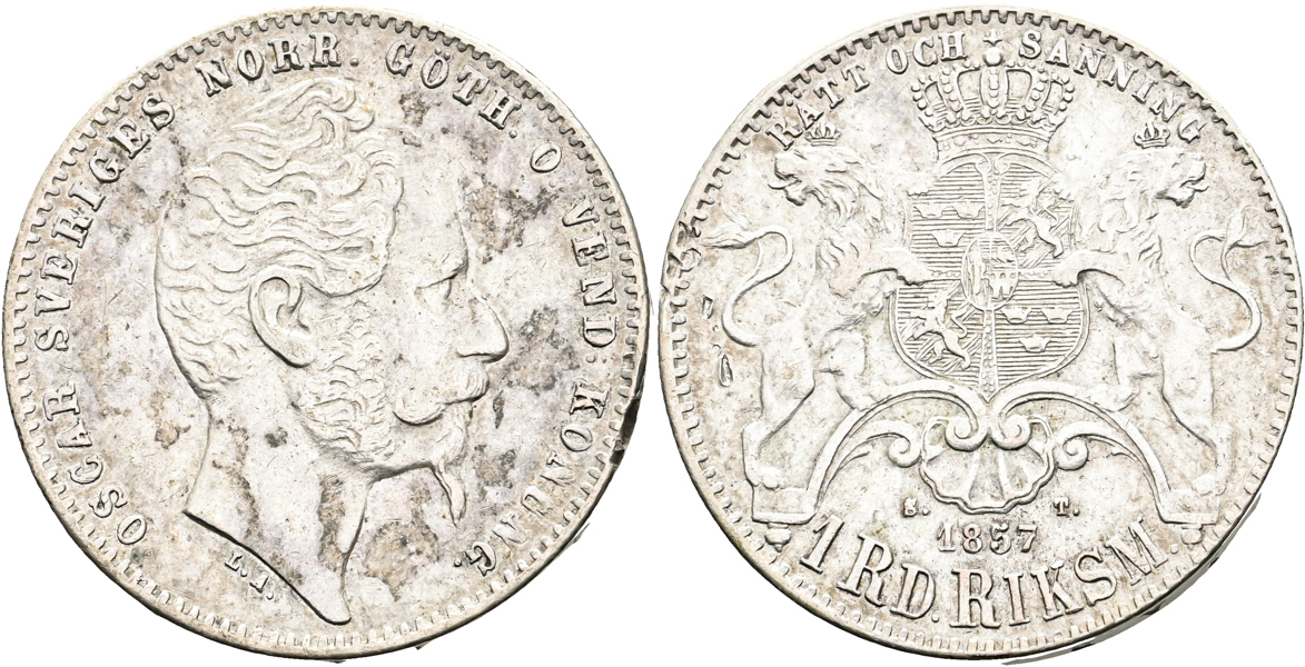 OSKAR I (1844-1859). Riksdaler riksmynt 1857