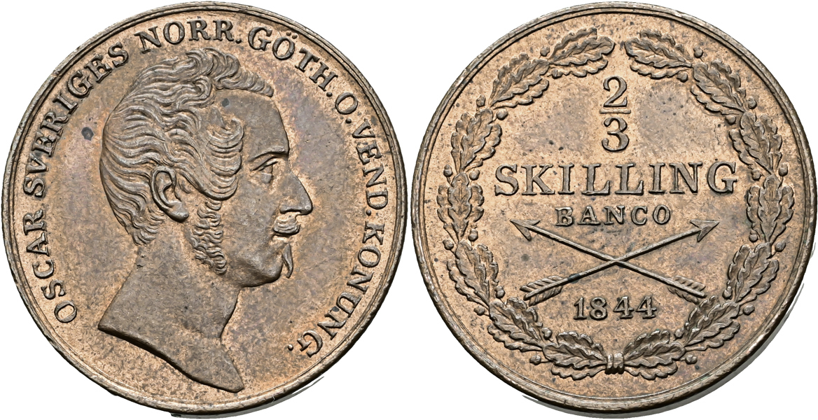 OSKAR I (1844-1859). 2/3 skilling banco 1844