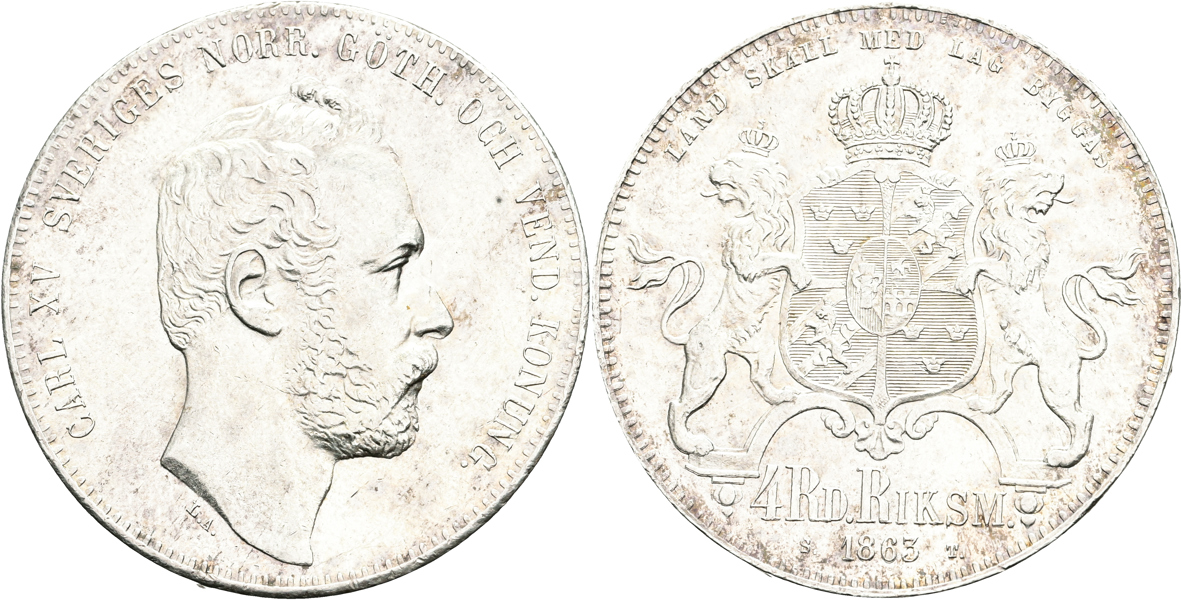 KARL XV (1859-1872). 4 riksdaler riksmynt 1863