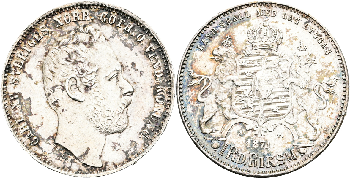 KARL XV (1859-1872). Riksdaler riksmynt 1871