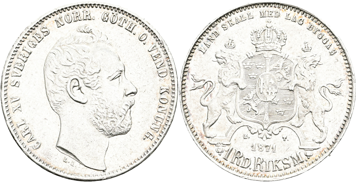 KARL XV (1859-1872). Riksdaler riksmynt 1871