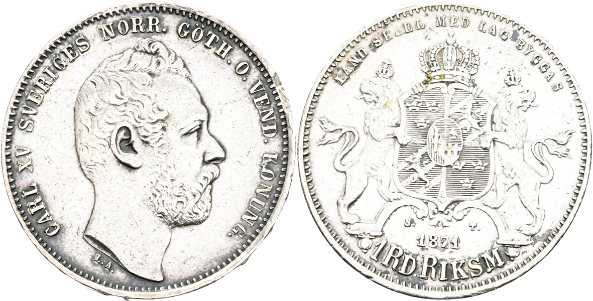 KARL XV (1859-1872). Riksdaler riksmynt 1871
