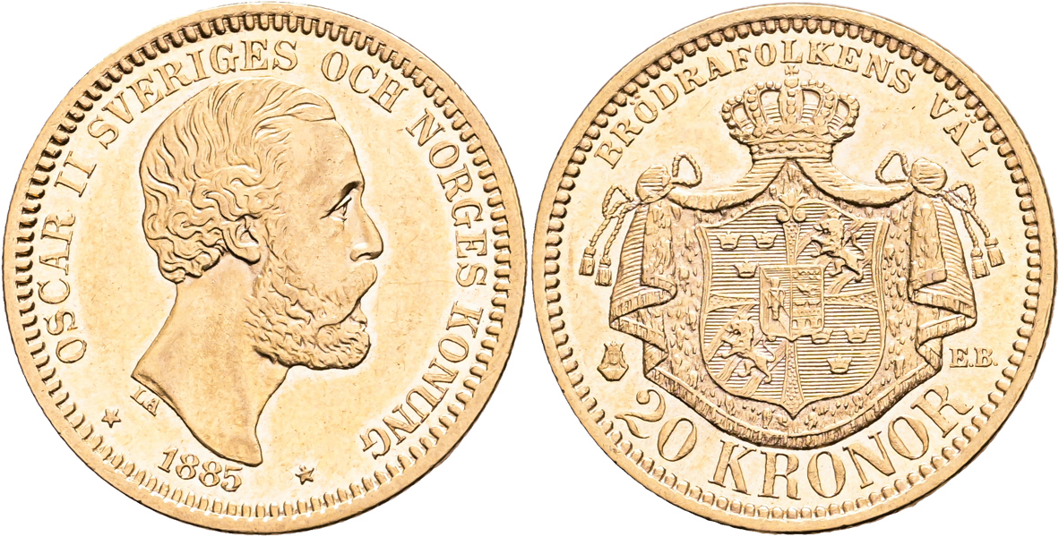 OSKAR II (1872-1907). 20 kronor 1885