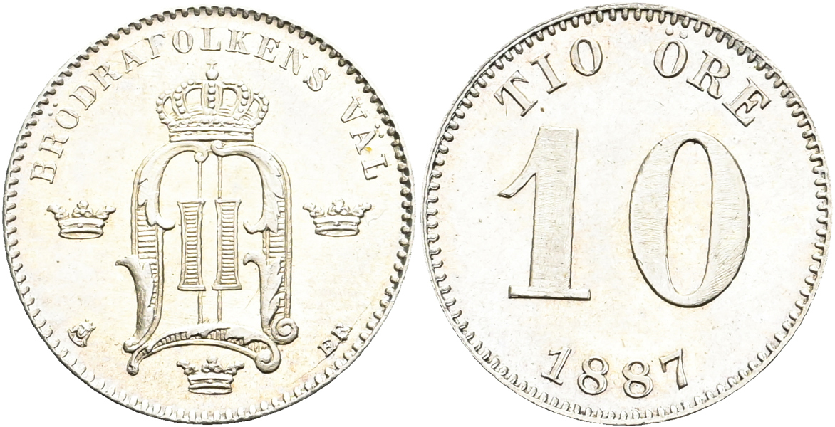 OSKAR II (1872-1907). 10 öre 1887