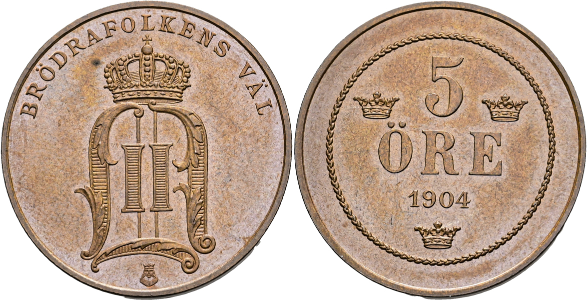 OSKAR II (1872-1907). 5 öre 1904