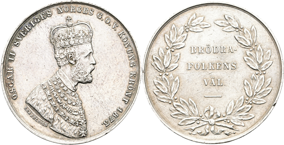 OSKAR II (1872-1907). Minnespenning 1873