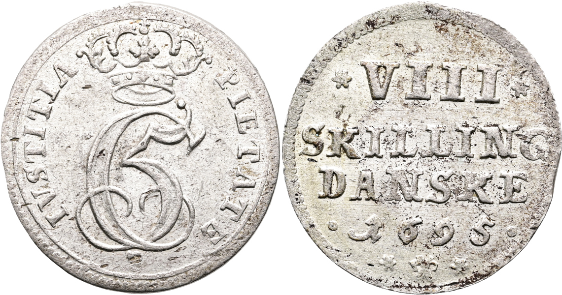 DANMARK/DENMARK. 8 skilling 1695