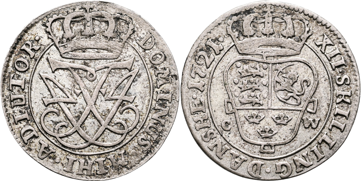 DANMARK/DENMARK. 12 skilling 1721