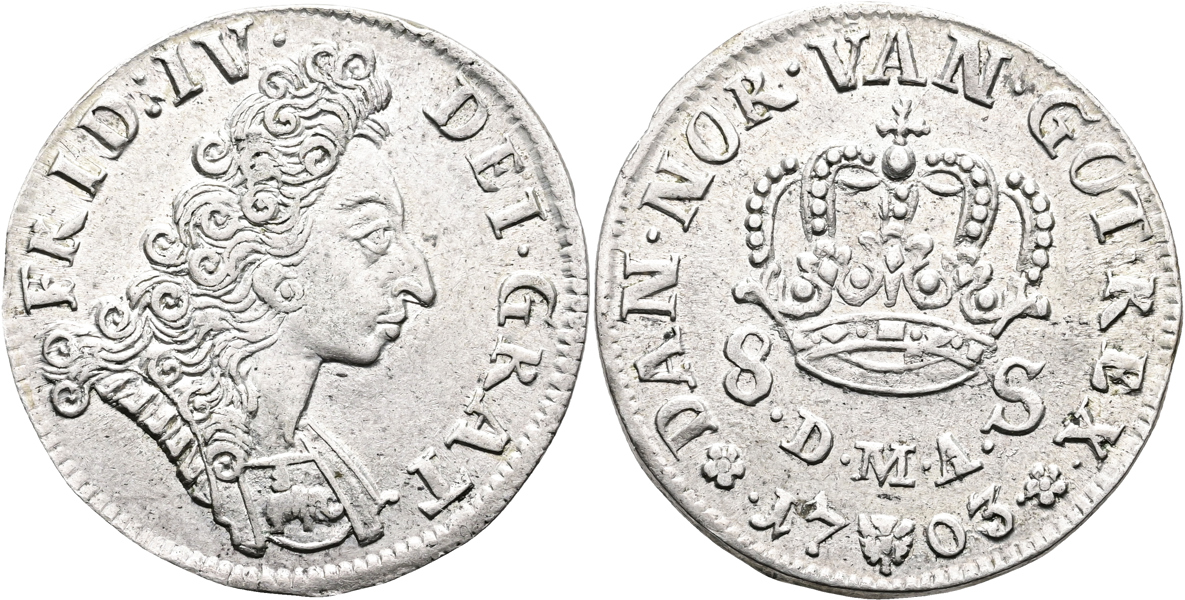 DANMARK/DENMARK. 8 skilling 1703