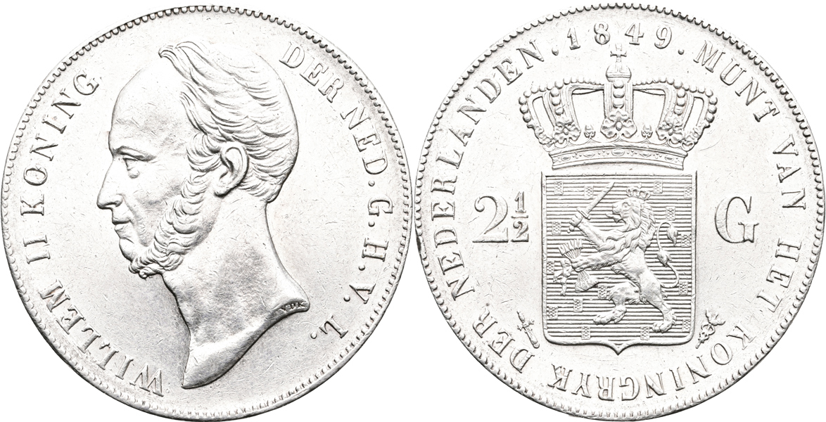 NEDERLÄNDERNA/THE NETHERLANDS. 2 1/2 gulden 1849