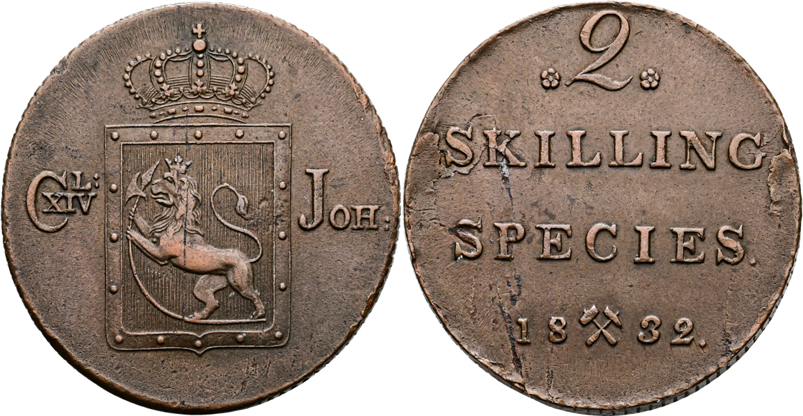 NORGE/NORWAY. 2 skilling 1832