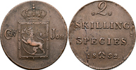 NORGE/NORWAY. 2 skilling 1832