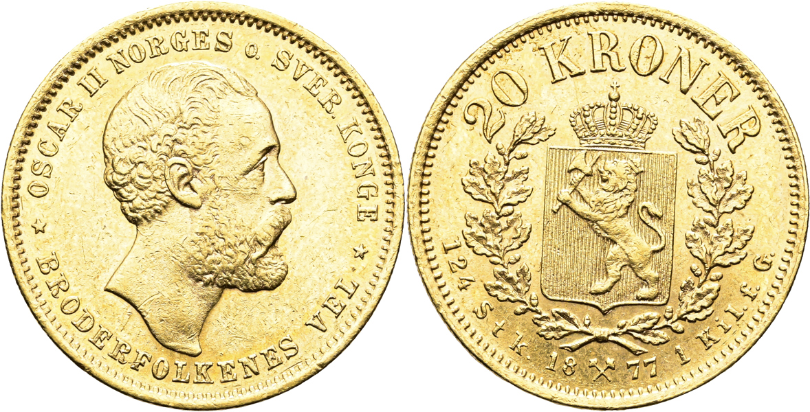 NORGE/NORWAY. 20 kroner 1877