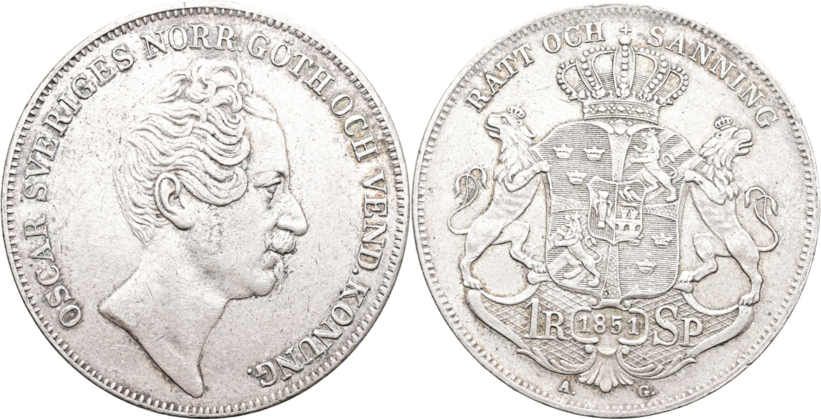 SVERIGE/SWEDEN. Riksdaler specie 1851