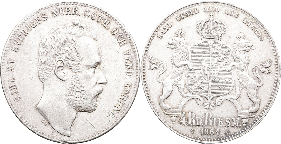 SVERIGE/SWEDEN. 4 riksdaler riksmynt 1864